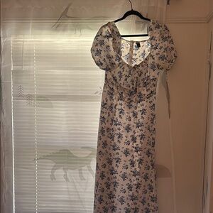SHEIN White Dress with Blue Floral Design